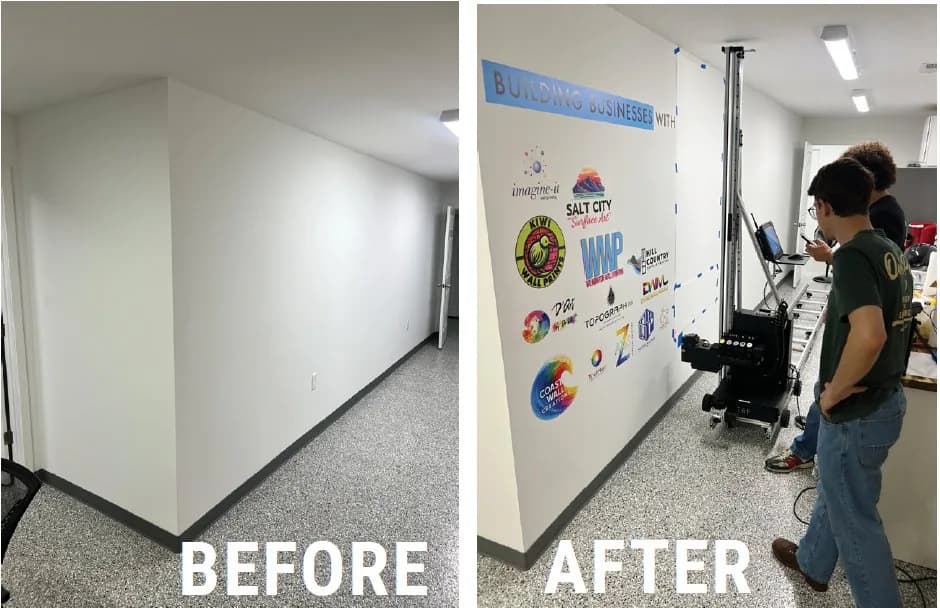 Office wall before and after a direct to surface print